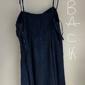 Lulus- Loveliest Looks Navy Blue Floral Jacquard Tie-Strap Midi Dress- Size Larg